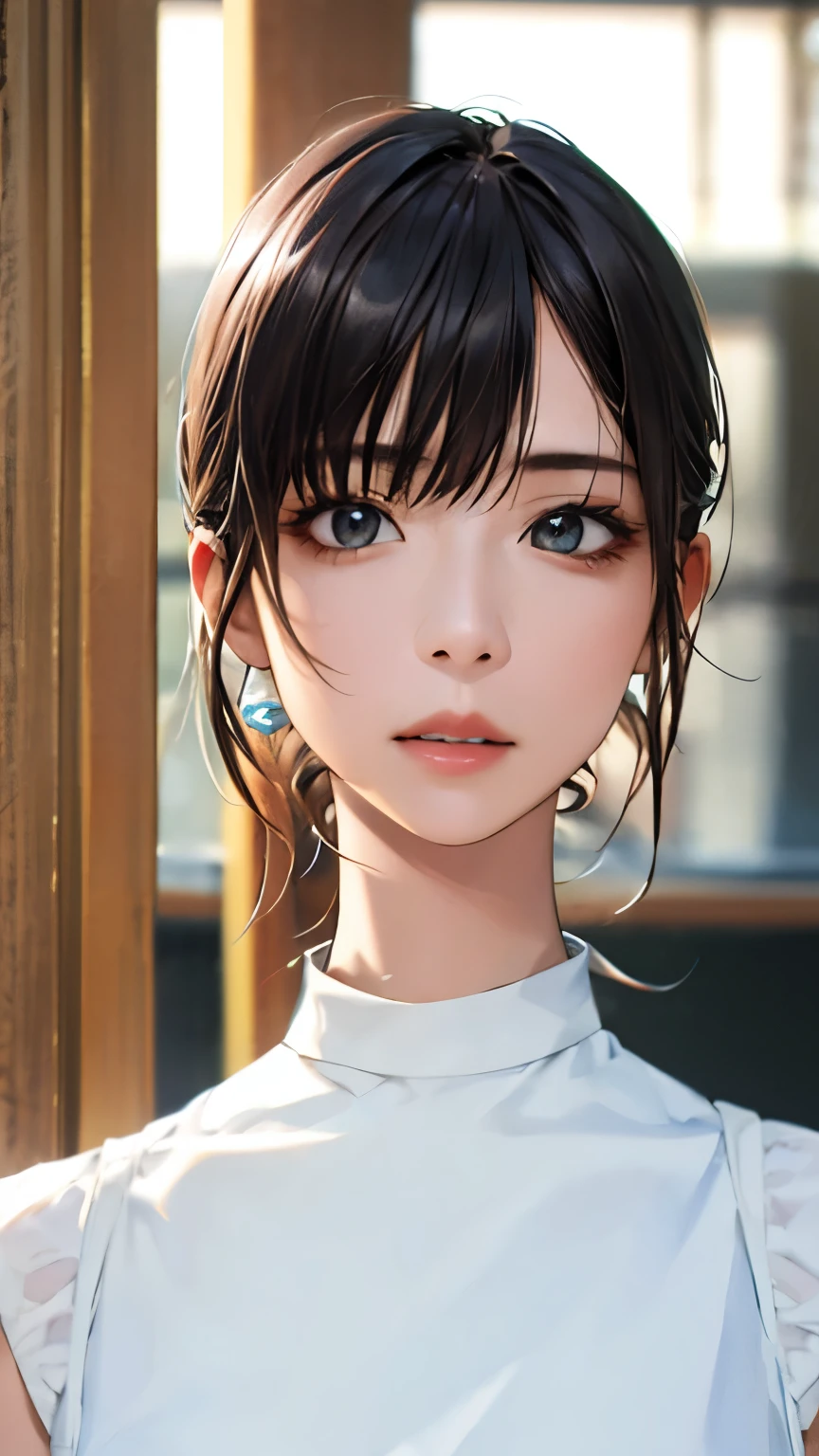 (hig彼st quality、8k、32k、masterpiece)、(Realistic)、(Realistic:1.2)、(High resolution)、Very detailed、Very beautiful face and eyes、1 girl、Delicate body、short hair, (hig彼st quality、Attention to detail、Rich skin detail)、(hig彼st quality、8k、Oil paint:1.2)、Very detailed、(Realistic、Realistic:1.37)、Bright colors、Full Body Shot, (Casual Fashion)