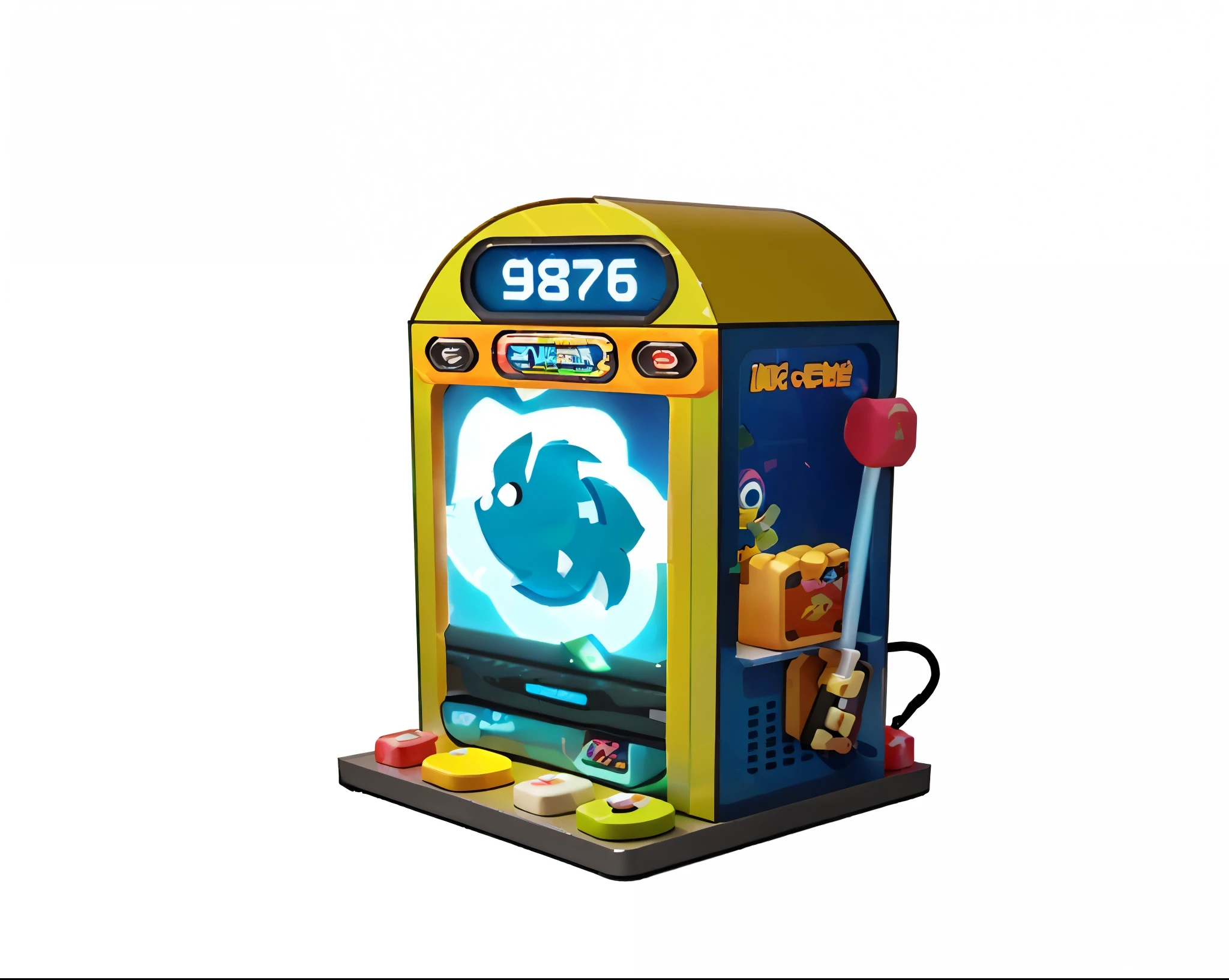 Cartoon image of vending machine,There is a blue fish on it, video game item, Object Art, Arcade, 3d icons for mobile games, 3D game objects, chewing gum machine, Digital Art h 9 6 0, Arcade games, Snake Machine, neutron, Murloc fin, Jukebox, Show tree rendering, Arcades, video game assets, Video Game Assets