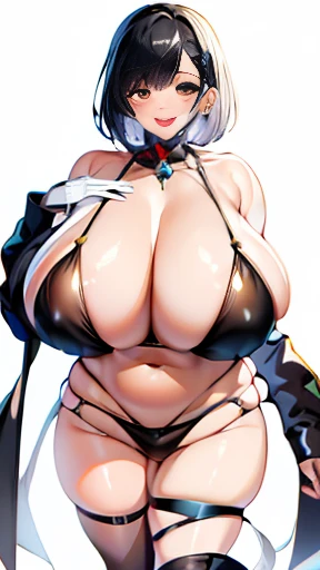 masterpiece, high quality,detailed, Perfect Face,anime,Second Dimension,Black Hair,Short Bob, (Huge breasts:1.4,Exposed breasts,Long chest,Oversized breasts,front,Increase the volume:1.2), (Thick thighs:0.7), expensive, Long legs,
View your viewers, Tube top,Cropped tops,  belly button,White skin,Smooth and curvaceous, belly button, Thigh straps,White Background