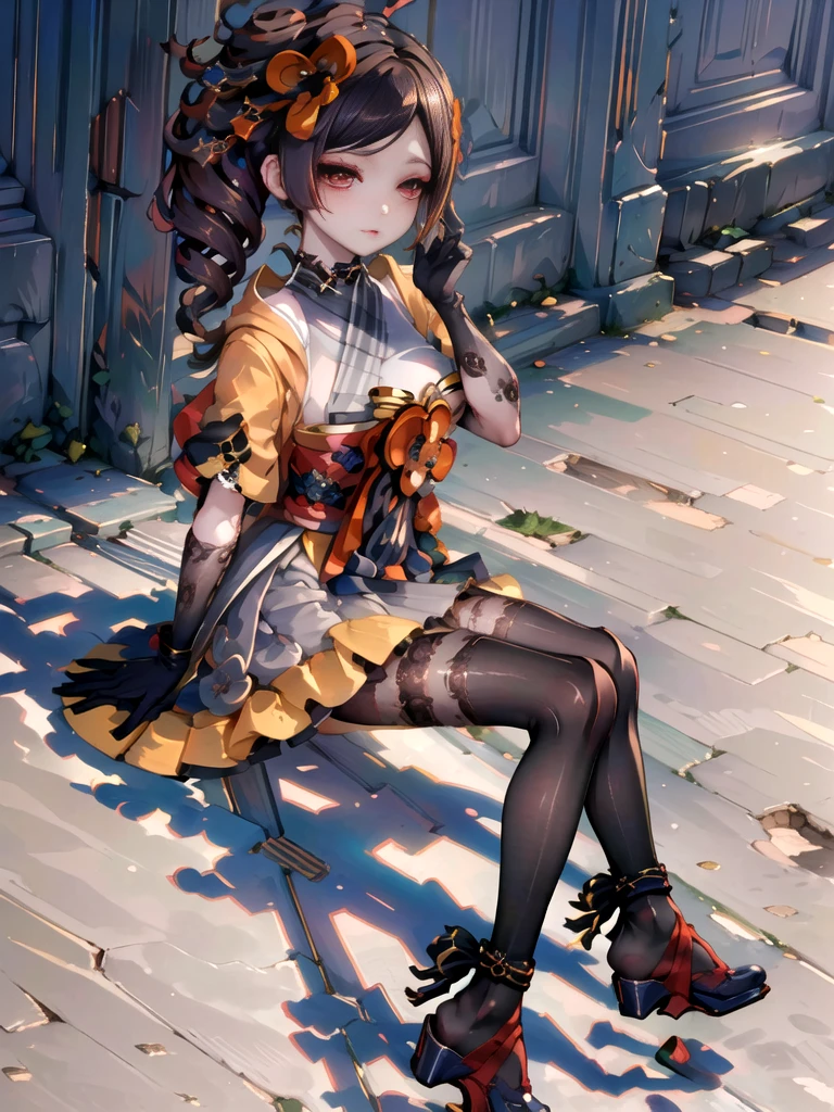 ((best quality)), ((masterpiece)), (detailed), perfect face, perfect hand, chiori, forearm gloves, lace pantyhose, heelless heels