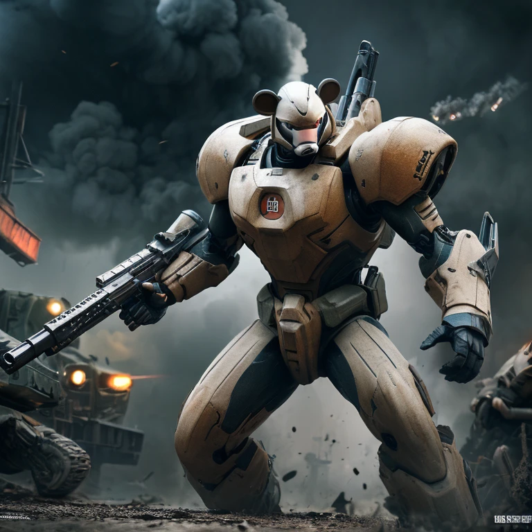 High mobility、Mickey Mouse、Powered Suit、Firearms、battlefield、war、High resolution、8k