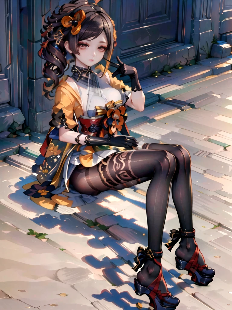 ((best quality)), ((masterpiece)), (detailed), perfect face, perfect hand, chiori, forearm gloves, lace pantyhose, heelless heels