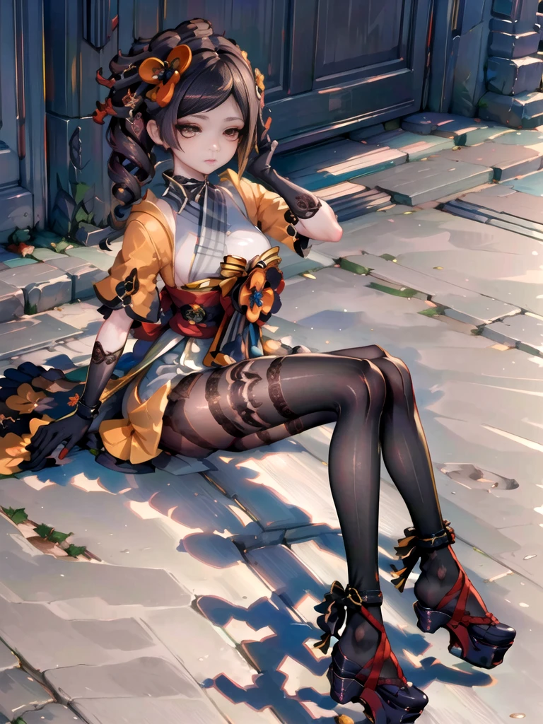 ((best quality)), ((masterpiece)), (detailed), perfect face, perfect hand, chiori, forearm gloves, lace pantyhose, heelless heels