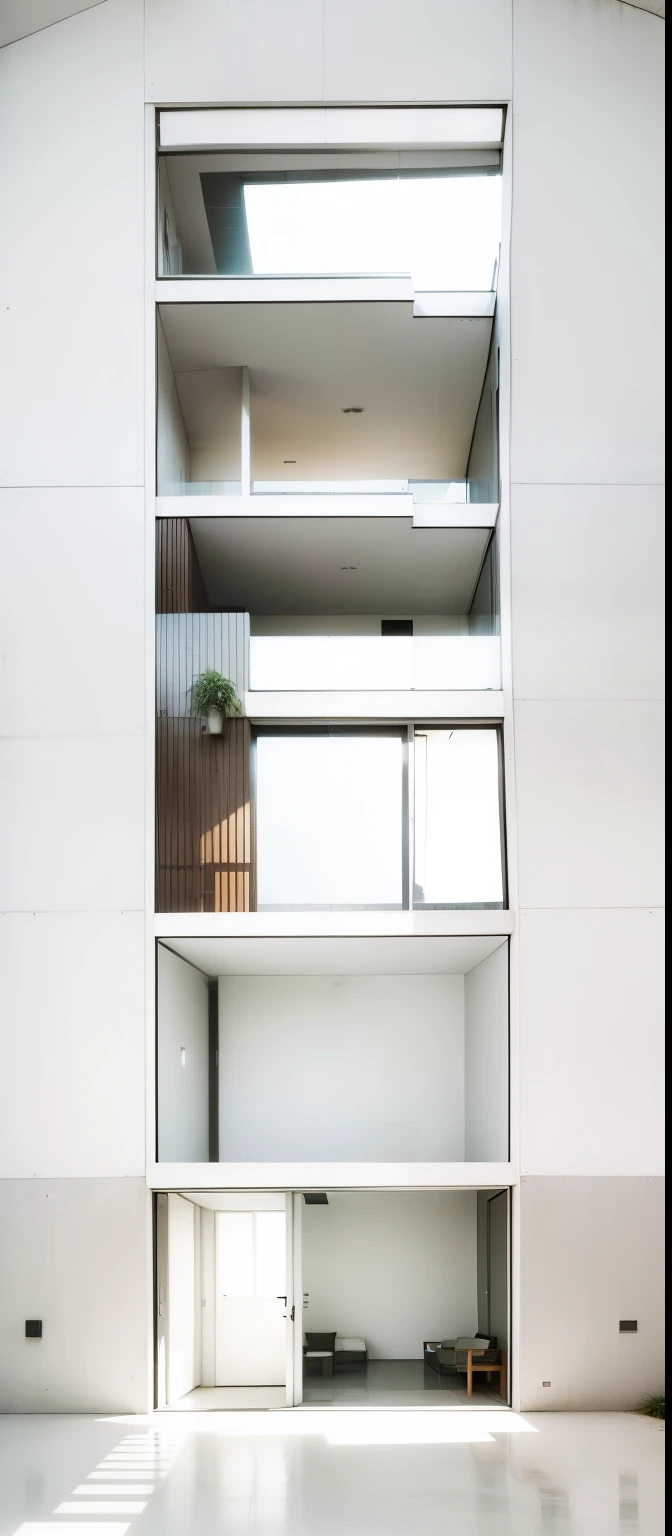 Hyper realistic eye level exterior photo of a futuristic style house overlooking the jungle, daylight, indirect lighting, AD magazine, Frank Lloyd, Eames, Mies van der Rohe