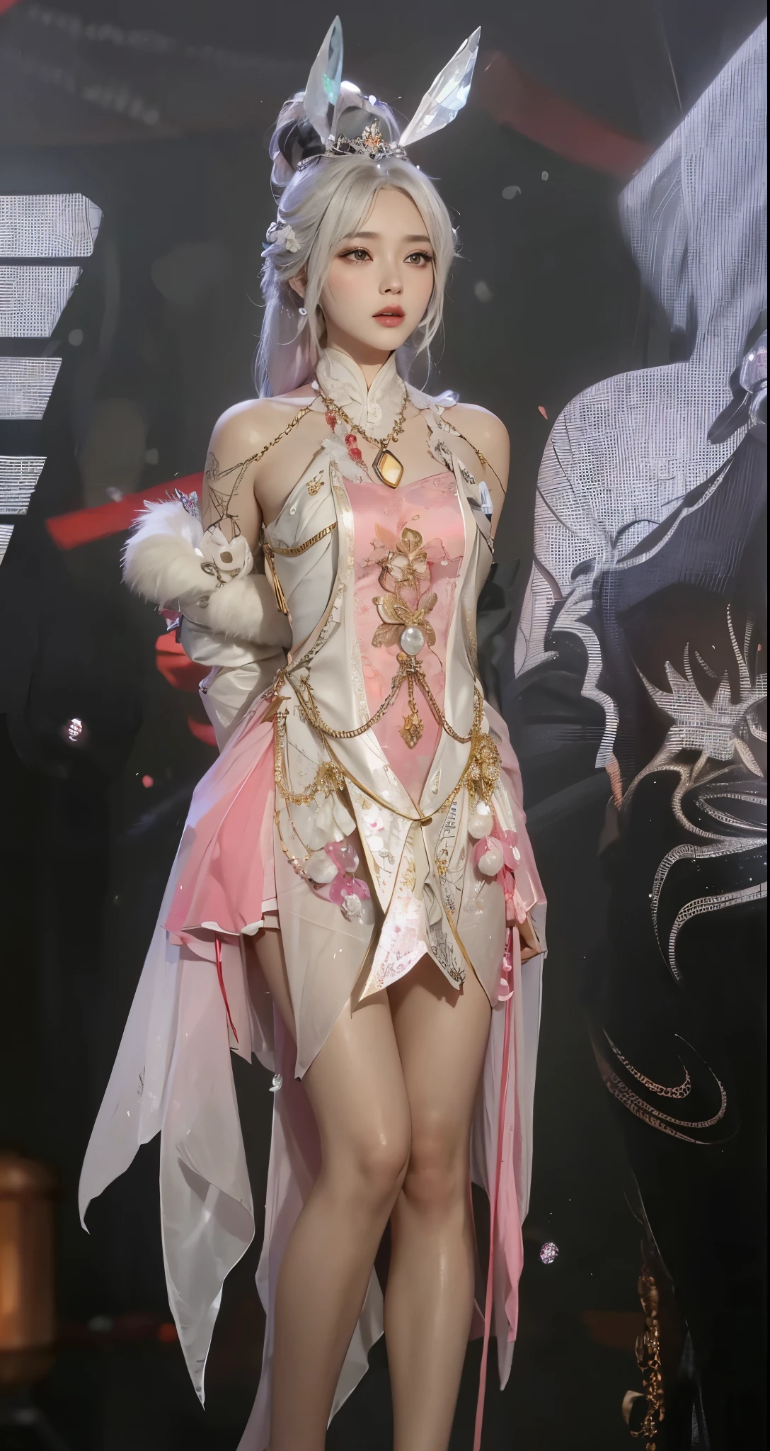 Royal princess,精致of眼睛,Snow Queen,Put the crown on your head,详细of面部表情身体,Tall and big,Glamorous characters,Leg length,of,White translucent lace,Smooth and fair skin,Little cherry mouth,Beautiful and lovely,穿上華麗of衣服,Crystal Gem Diamond Decoration,Tattoo,Love necklace
