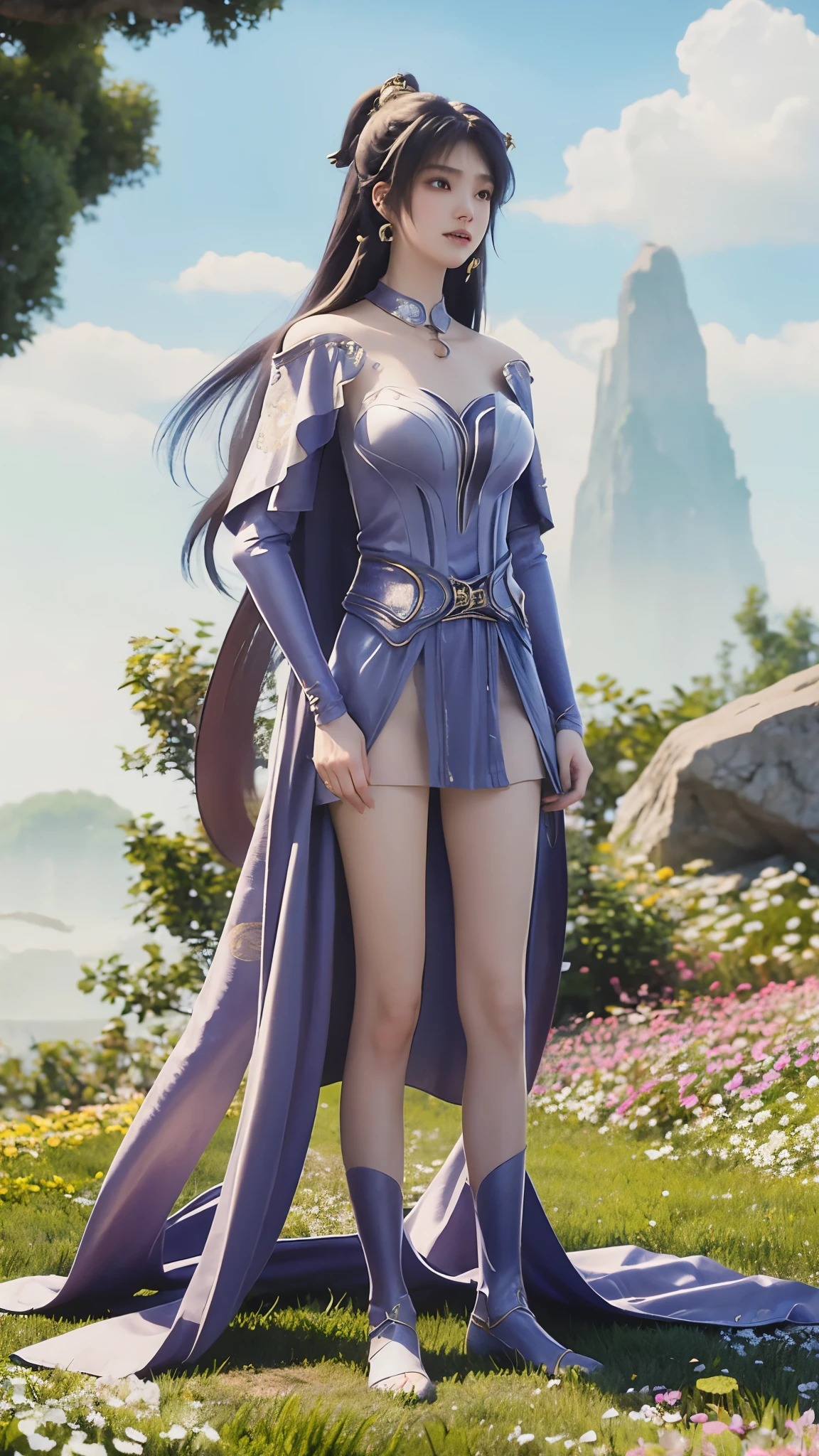 Anime woman kneeling on blanket, Concept Art：Yang Jie, CG Social Trends, Fantasy Art, Guvitz风格的艺术品, Guvitz, Smooth anime CG art, Keqing from Genshin Impact, Ruan Jia and Artgerm, Full body fairy, Flowing magic robe