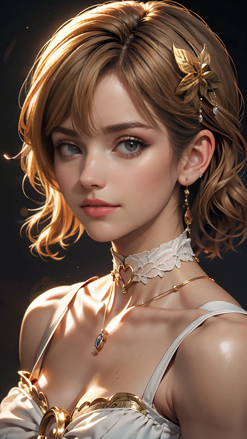 24-year-old female、Blonde、Pixie Cut Hair((pixie cut))、Lace choker、necklace、Oval Neck((oval neck))Tops、sheer leggingules、Silver accessories on the wrist、Manicure、Peticure、Duck mouth