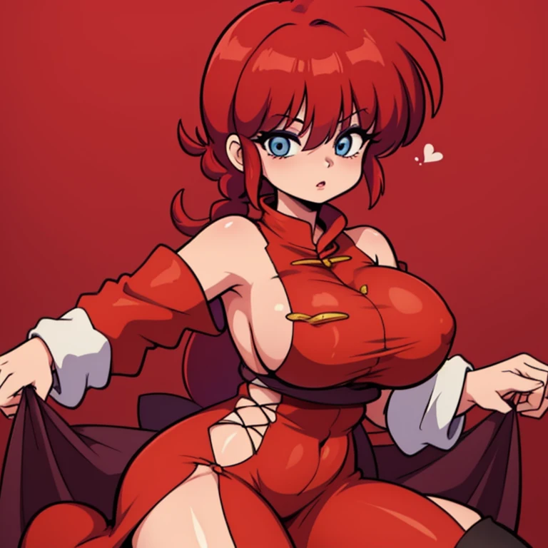 RanmaChan, cabello rojo, Cabello con trenza, ojos azules, ojos detallados, gateando en el piso, Costume】【Cosplay】More Revealing Sideless China Dress