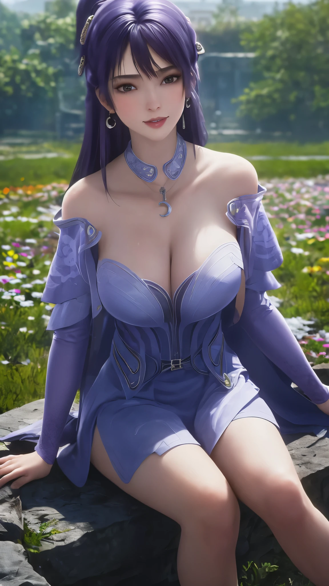 masterpiece,best quality,Photo-realistic,Asda,Face,1 Girl,head,thick lips,Purple Hair,sitting ,wet,Glowing skin, Mix 4,Sitting