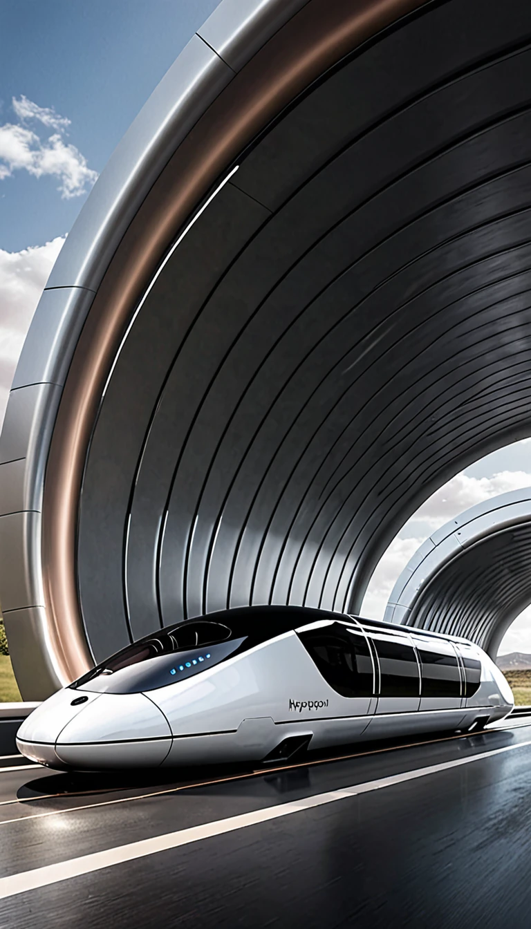 Hyperloop Transportation:

Hint: Sleek hyperloop pods that traverse underground tunnels at incredible speeds, connecting major cities across the UK with seamless efficiency. Each image should feature a specific aspect of the UK's futuristic infrastructure, highlighting its technological advancements and social benefits.

The image should be visually striking and futuristic, using modern design elements and incorporating a sense of scale and grandeur.

The overall aesthetic should be one of awe and inspiration, conveying the transformative power of technology and the potential for a brighter future.