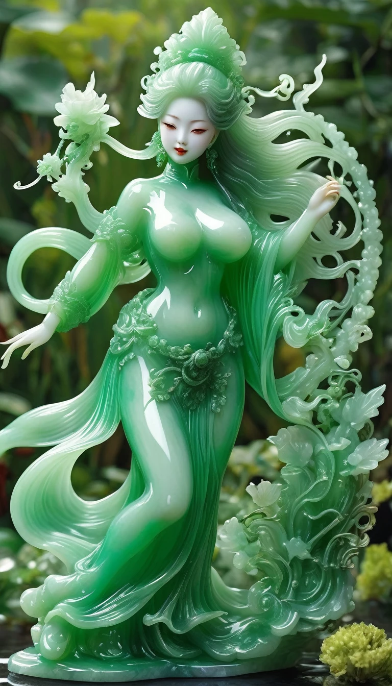 best quality, very good, 16K, ridiculous, Extremely detailed, Sexy woman,Made of translucent jadeite, Background grassland((A masterpiece full of fantasy elements))), ((best quality)), ((Intricate details))(8k)