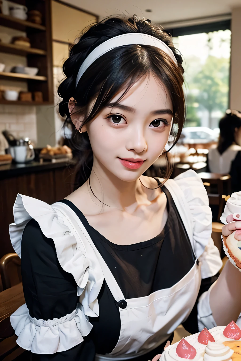 highest quality、High resolution、Detailed Background、(Beautiful face in every detail:1.4)、Anatomically correct、(Draw the usual number of fingers:1.2)、(Detailed facial expressions)、(Detailed eyes:1.2)、(Detailed eyes:1.2)、Beautiful, smooth skin、Teenage beauty、(Three Women)、(Highly detailed face:1.4)、cute hair color、ponytail、Bobcut、Braided long hair、Wavy Hairstyle、well-groomed eyebrows、cute eye makeup、Cute Lip Makeup、Calm atmosphere、Happy expression、smile、Laughter、Sexual expressions、Upper Body、Traditional Made、Tea time at the cafe、

(Three maid ladies chatting in a cute cafe while savoring cakes and sweets:1.5)、

Pair a black dress with a white apron、The frills and ribbon design on the apron add a nice accent.、
A soft arrangement with pastel colors will give you a cute impression.、Try choosing colors like pink and mint green.、
Lace and chiffon materials add a feminine and delicate touch.、Sleeves and aprons made with lace and chiffon、Try incorporating it into your design、
Ribbons and head accessories can add cuteness and accents.、Try adding ribbons to your dress or apron, or matching it with a headband or ribbon hair accessory.、Consider the appropriate accessories and shoes depending on the occasion and event you will be wearing the outfit.、cute