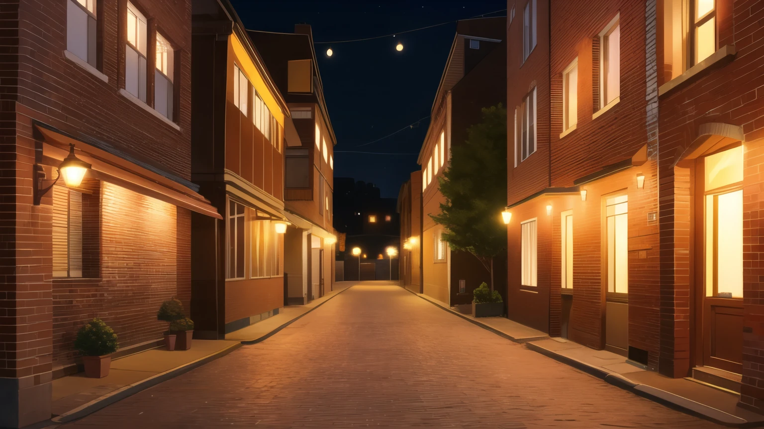 background,Orange streetlight,night,Brick Building,Brick road,Streetscape