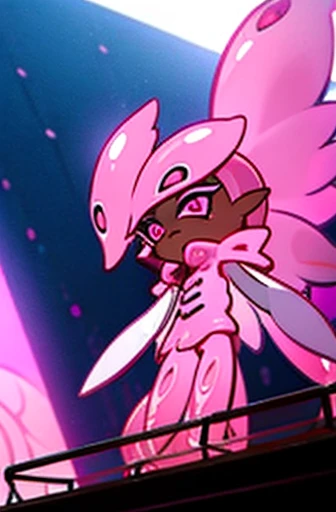 on the stage,whole body, Fine details. anime. , Butterfly squid,hybrid, Humanoid pink female squid girl, 