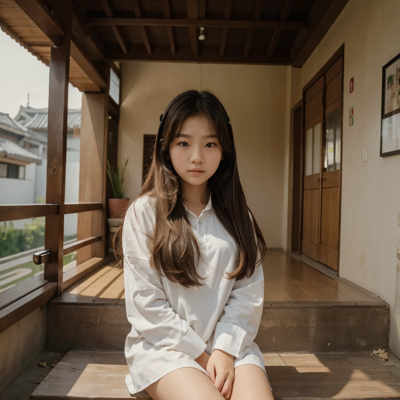 (Masterpiece) 1.5 8K Quality Children, Korean Face, Beautiful Face, sit, with Long shirt, Hight 64CM