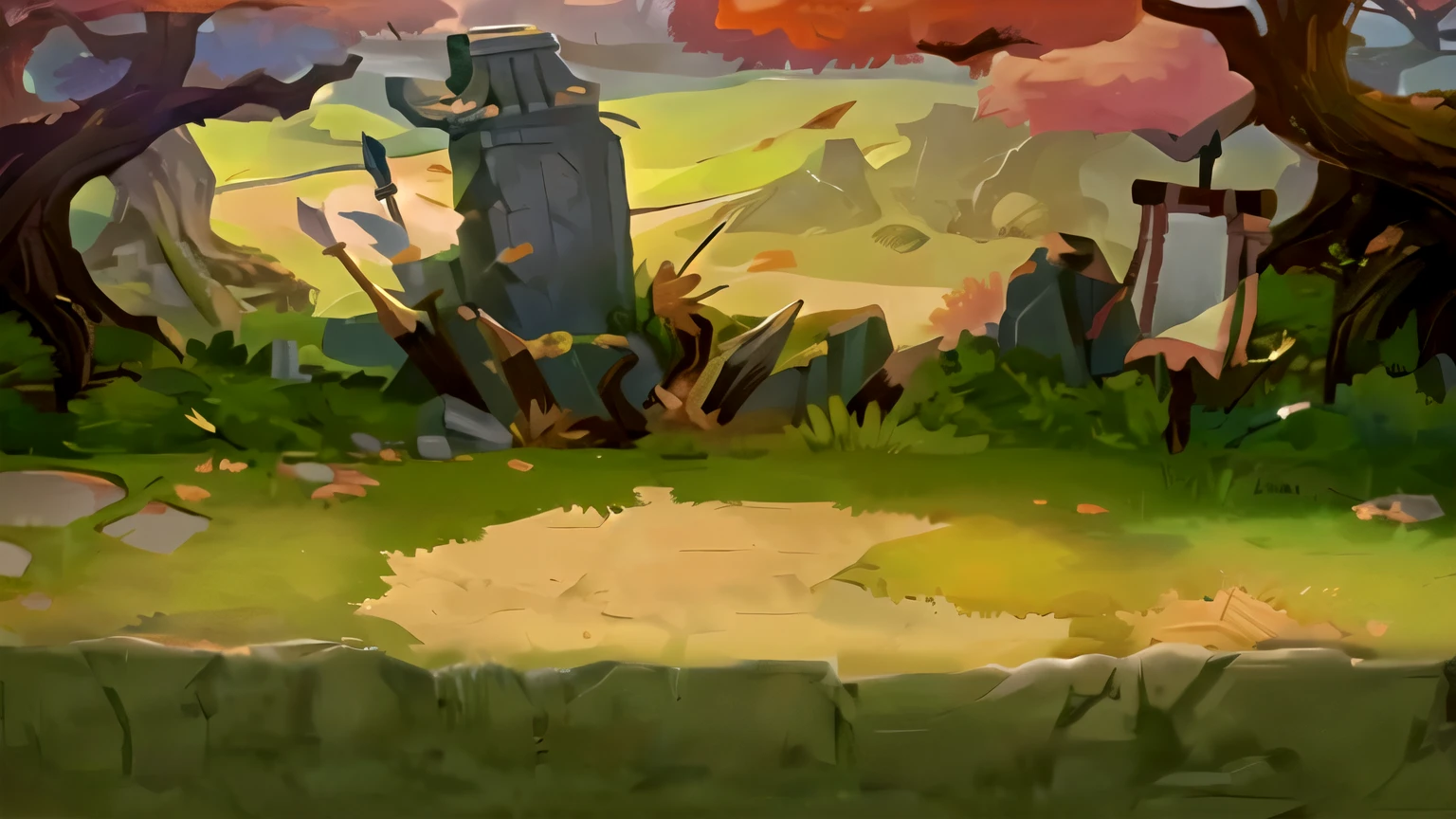 cartoon illustration of a castle in a forest with a path, odin's stone arena background, background art, magical battlefield background, background artwork, arena background, mobile game background, magical battlefield backround, ancient ruins background, background aerial battle, videogame background, game background, background battlefield, battleground background, rpg background, battlefield background, mobile game art, background is the ruins