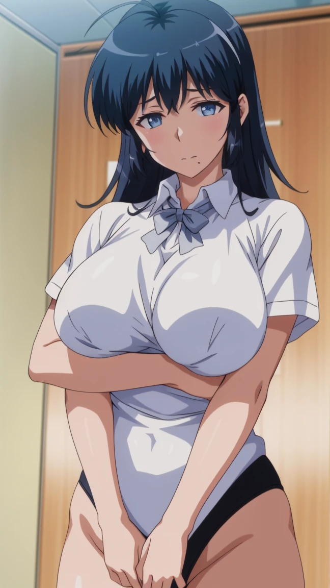 masterpiece, super high quality, Very detailed, Perfect drawing, alone, girl, Uniform bulging bust top, blush, Sweat, Sunburned skin: (1.5), Overflowing with smiles, 18-year-old, Breast augmentation, (Sweat)、Long Straight Hair