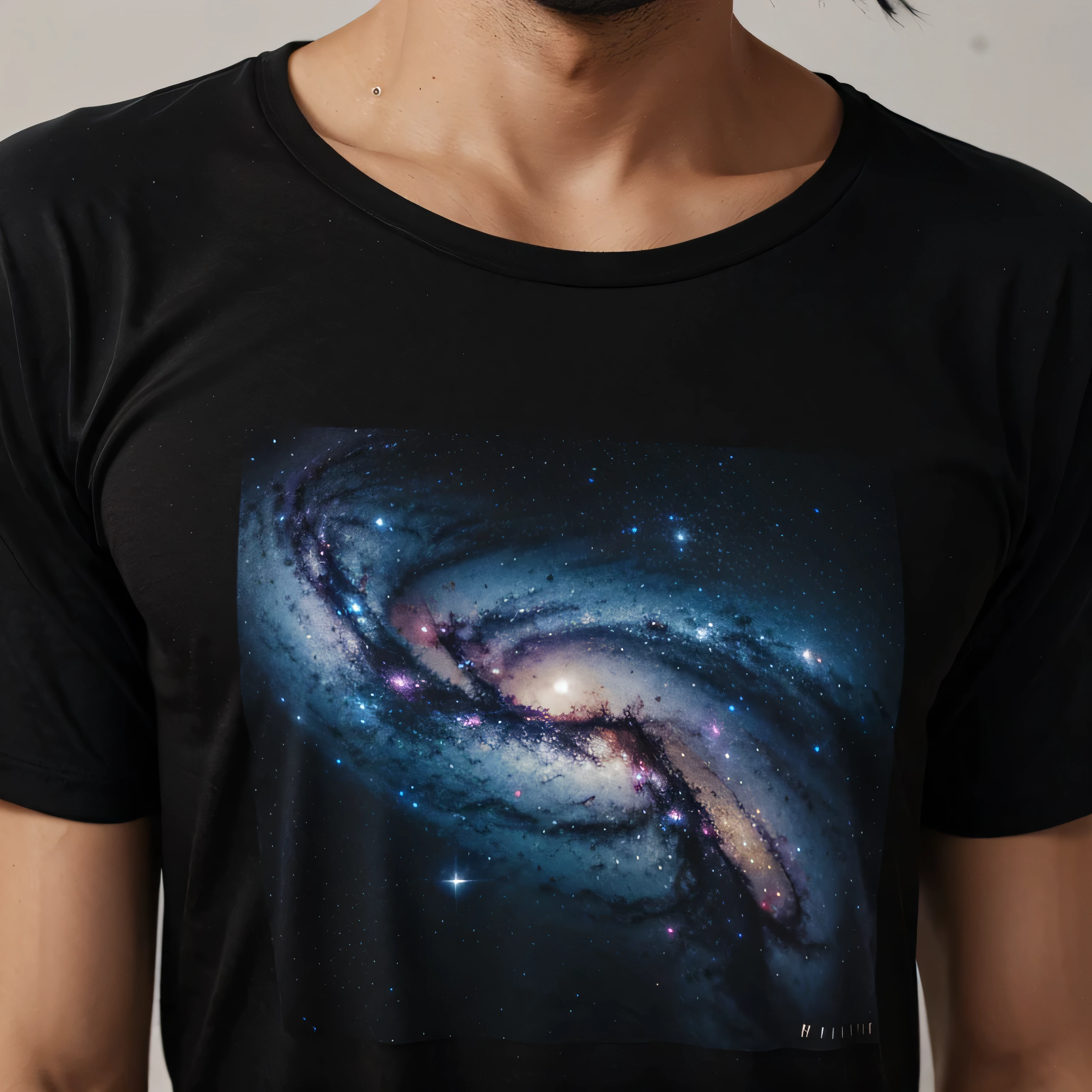 Galaxy M33 image print on black colour tshirt as a logo on left side of the tshirt 