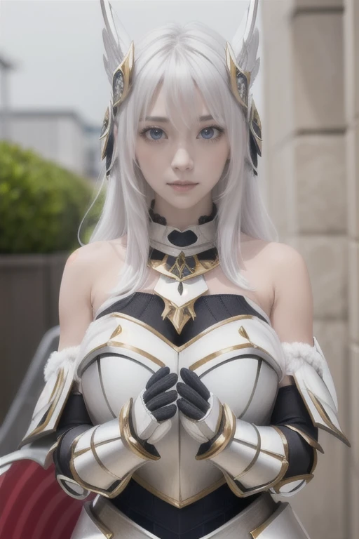 Best quality, masterpiece, detailed,
Rossweiss, Rossweisse 1 girl, closed mouth, slight smile,
White hair, green eyes, sea green eyes, long hair, hair ornament,
(armor, mittens, bare shoulders:1.3),
I look at the viewer,
on open air