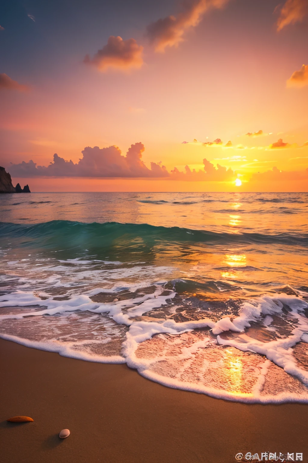 A beach with a beautiful sunset、RAW Photos、Genuine、Artistic、Real Stick、High resolution、Genuine Life、No copyright notice