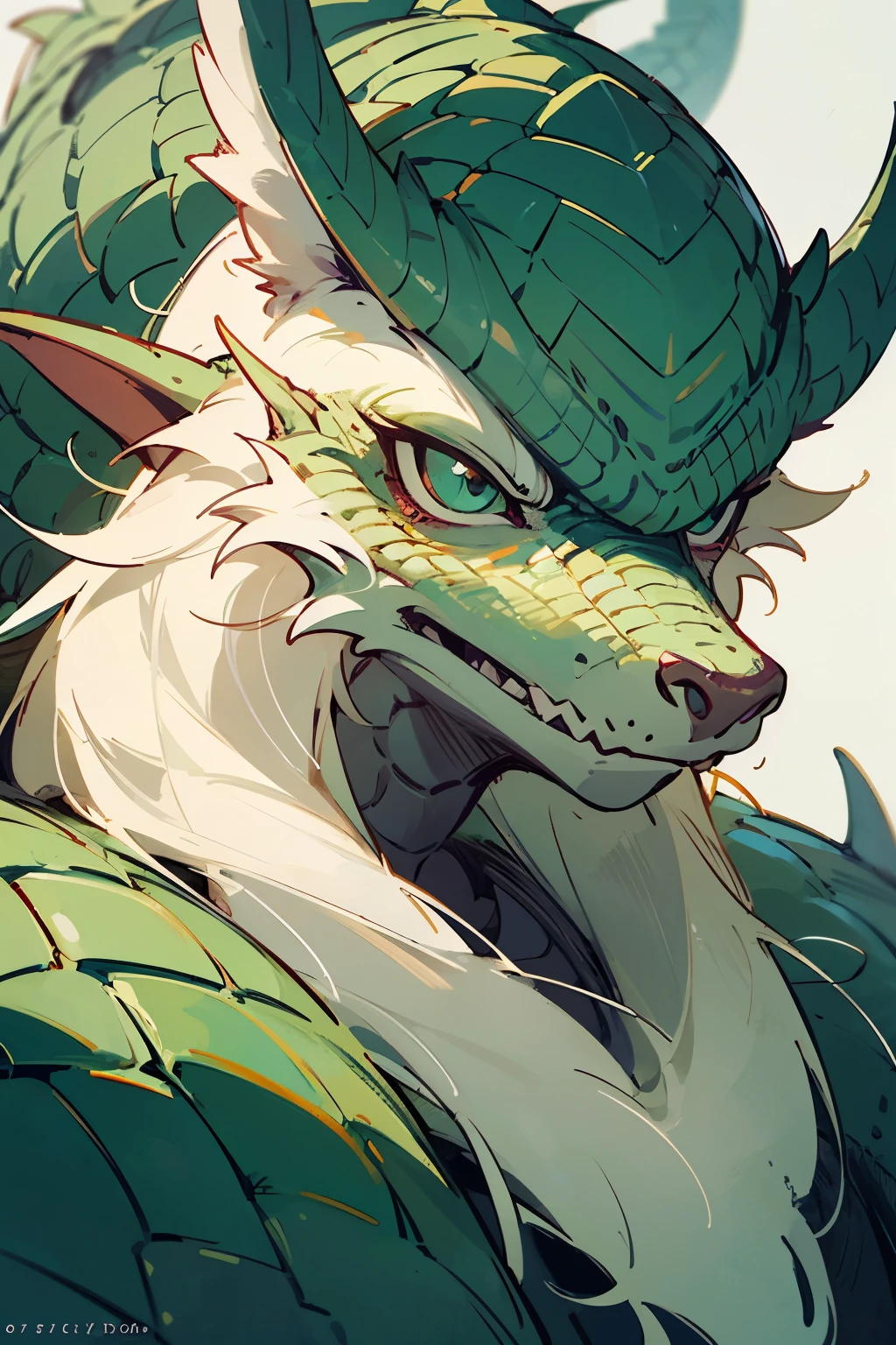 ((best quality)), ((masterpiece)), (detailed), perfect face, anime style, ((portrait of a dragon)), furry, quadruped, green scales