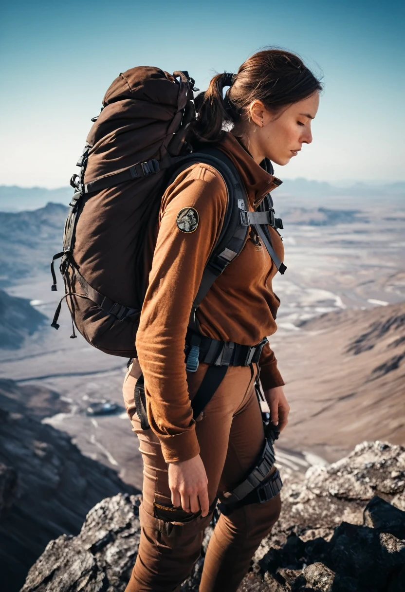 at the top of a Vulcan, the adventurer looks down in the lavasea. She is wearing brown clothes and carrying a black backpack.
many details, extreme detailed, full of details,
Wide range of colors.
Many details everywhere. soft shadows. Low saturation colors. Insane quality. Insane resolution. Insane details. Masterpiece. 32k resolution.
Dramatic,Dynamic,Cinematic,Sharp details