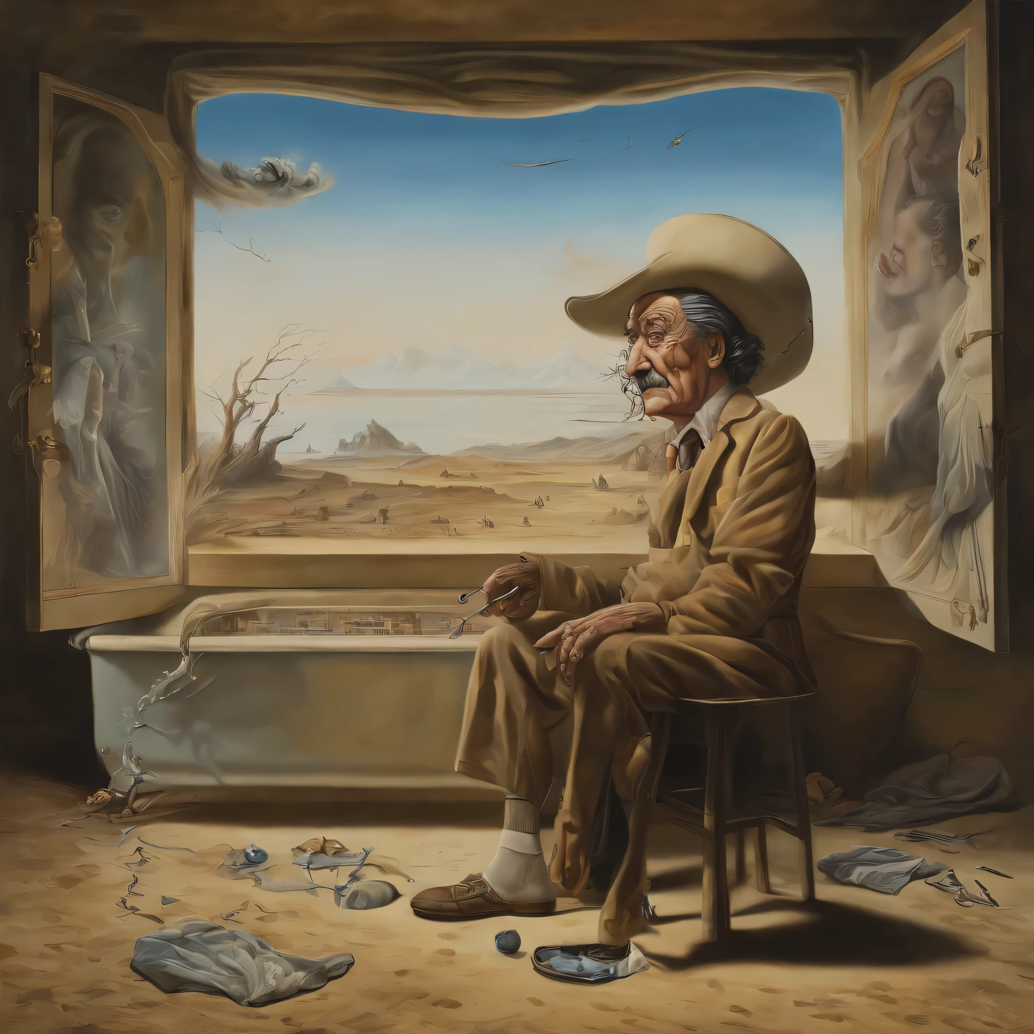 Salvador Dali style painting、Depicting a sense of emptiness、There is nothing in this world、silence、It&#39;s desolate everywhere、Emotionless