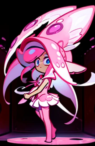 on the stage,whole body, Fine details. anime. , Butterfly squid,hybrid, Humanoid pink female squid girl,