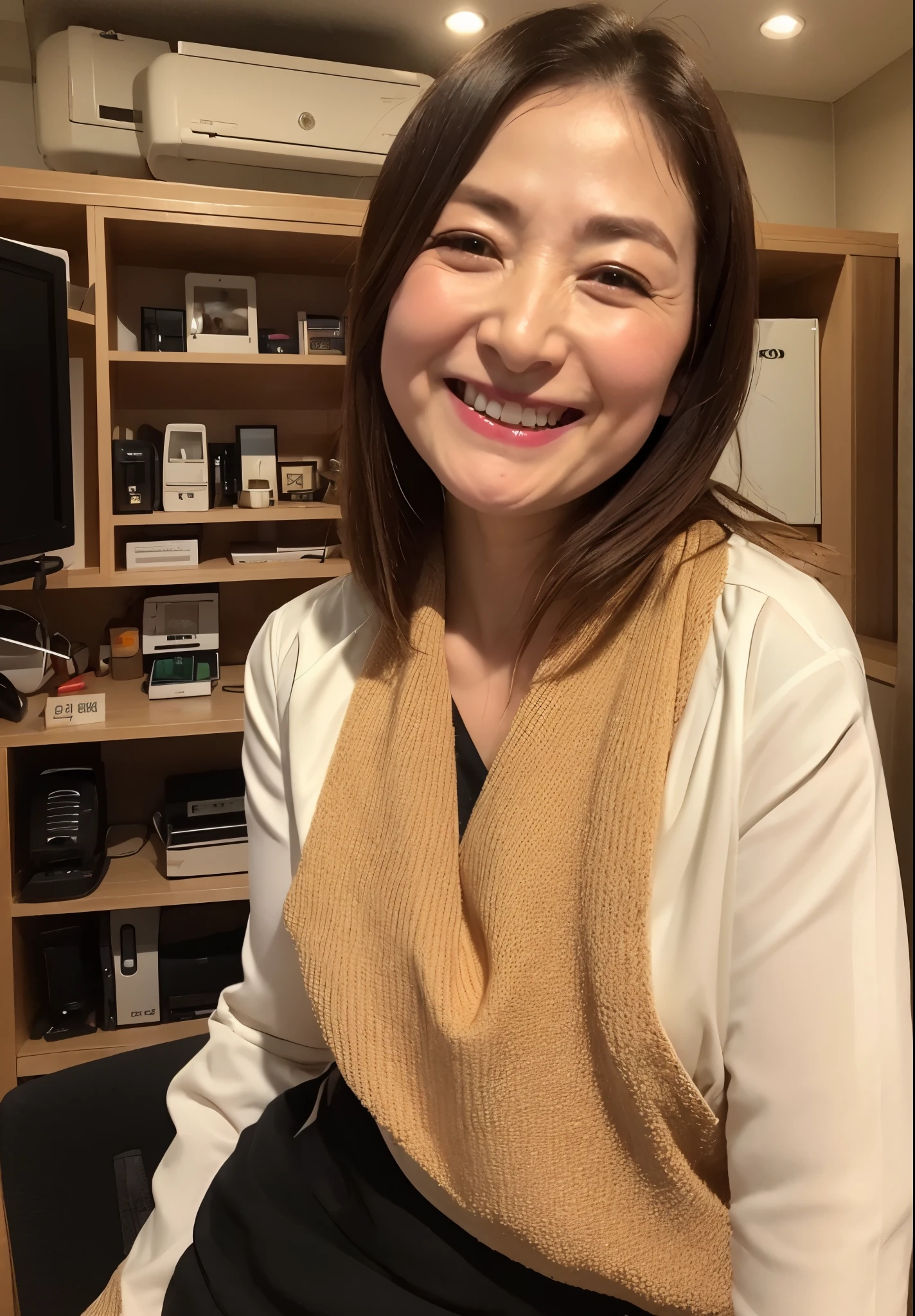 ((highest quality、8k、masterpiece:1.3))、concentrated:1.2、Perfect body beauty:1.4、Butt:1.2、((Delicate long hair))、(Hip wrap skirt:1.1)、(office、computer:1.3)、(OL、business suit:1.2)、Highly detailed face and skin texture、Delicate eyes、double eyelid、Woman working on computer、White skin、gyuru、Wear a larger size、A refreshing smile
