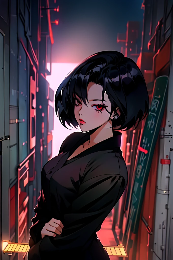 (perfect composition),anime character Sukeban delinquent girl standing on a city street corner in black seifuku with black very long skirt, anime style. 8k, anime style mixed with fujifilm, retro anime girl, anime styled digital art, in tokyo, anime style illustration, anime style 4 k, anime style artwork, anime poster film still portrait, tokyo anime scene, modern anime style, anime style digital art, short hair, 26year old, red converse,