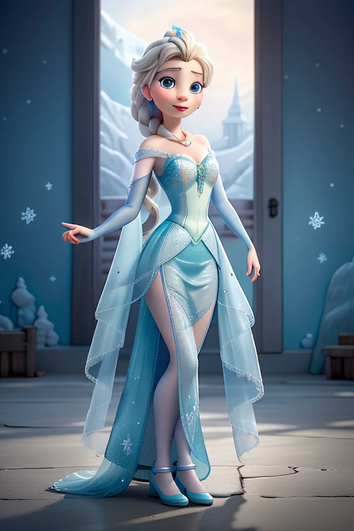 ((best quality)), ((masterpiece)), (detailed), Perfect face，Princess Elsa，Frozen，full-body shot，Facing the screen，Cartoon