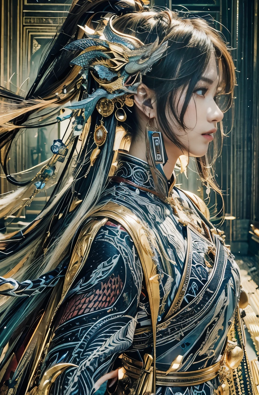 Full body portrait, (masterpiece:1.2), (best quality), (ultra detailed), (8k, 4k, intricate),(full-body-shot:1), (highly detailed:1.2),(detailed face:1.2),(detailed background),detailed landscape, (dynamic angle:1.2), (dynamic pose:1.2), The Half Dragon Shyvana, ultimately intricate details, Purple scale skin, busty, Long hair, red armor, yellow eyes, (dragon scales:1.1) , tattoo, floating hair,