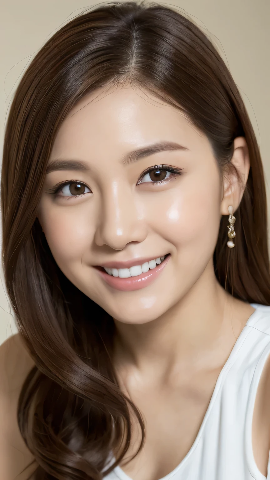 8k, highest quality, Masterpiece, Realistic, Photorealistic, Ultra-detailed, Natural light, Highly detailed face and skin, Detailed eyes, Highly detailed face and skinのショット, Beautiful woman staring at camera, Beautiful Face, Realistic Face, Detailed face, Beautiful hairstyle, Realistic eyes, Fine grain, Realistic Skin, Detailed skin, Beautiful Skin, Charm, Ultra-realistic, (((Bold sleeveless, kind, Brown Hair, Crouching, Chubby,whole body,A kind smile,Dimples,)))