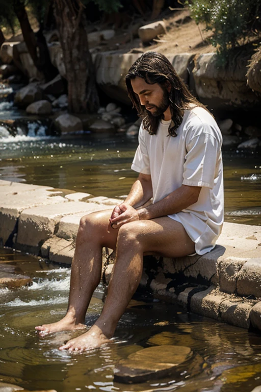 Jesus washing his feet in the Jordan River