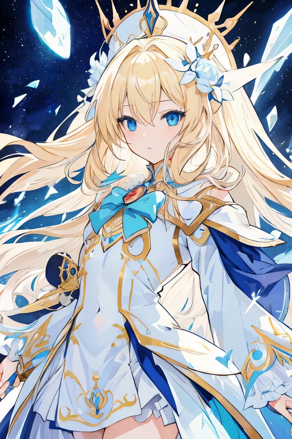 Anime girl with long blond hair and blue eyes in a white suit, concept art, inspired by Lee Chevalier, ArtStation, fantasy art, portrait girl knights of the zodiac, girl knights of the zodiac, very detailed exquisite fanart, Extremely detailed Artgerm, portrait anime space cadet girl, гладкое аниме cg art, anime goddess, ! dream art embryo