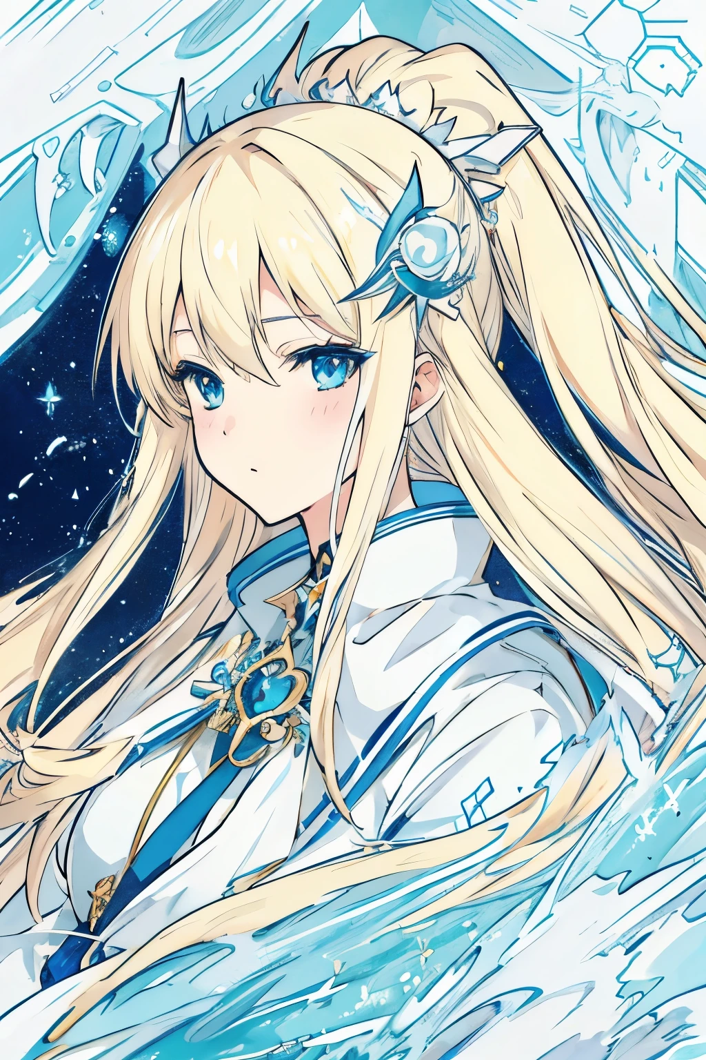 Anime girl with long blond hair and blue eyes in a white suit, concept art, inspired by Lee Chevalier, ArtStation, fantasy art, portrait girl knights of the zodiac, girl knights of the zodiac, very detailed exquisite fanart, Extremely detailed Artgerm, portrait anime space cadet girl, гладкое аниме cg art, anime goddess, ! dream art embryo, Short stature, small
