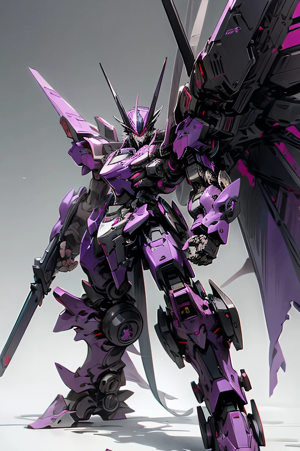devil horns, black simple mecha, demon, black and purple color scheme, battle robot, full body, G1 transformers style