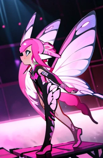 on the stage,whole body, Fine details. anime. , Butterfly squid,hybrid, Humanoid pink female squid girl,