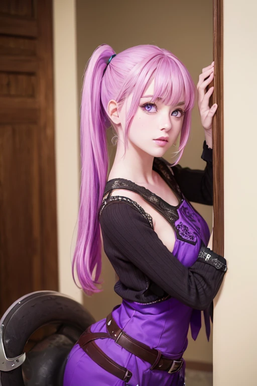 nanadevilluke, nanan, (purple eyes:1.4), (pink hair:1.2), two ponytails smile, BREAK demon tail, casual wear, большая грудь BREAK looking at viewer, (cowboy shot:1.5), BREAK (masterpiece:1.2), best quality, high resolution, unity 8k wallpaper, (illustration:0.8), (beautiful detailed eyes:1.6), extremely detailed face, perfect lighting, extremely detailed CG, (perfect hands, perfect anatomy),