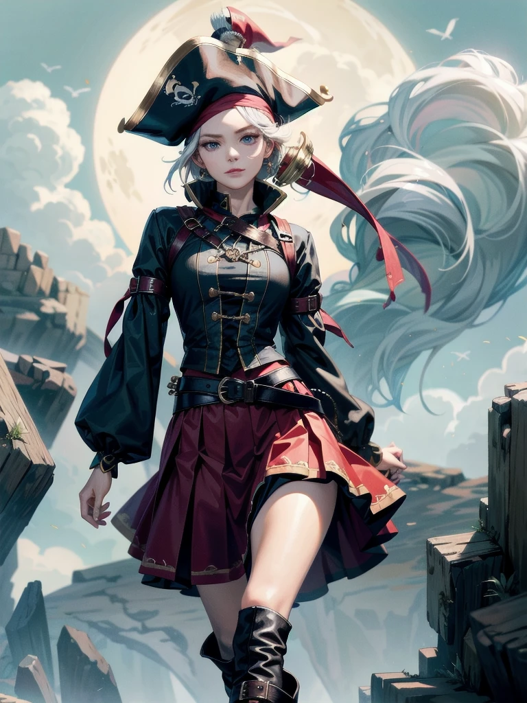 Practical pirate clothing, Long-sleeved pirate top, Skirt, boots, absurdres, extremely delicate and beautiful, masterpiece, Best Quality, ultra high resolution, 32k, ultra-detailed,