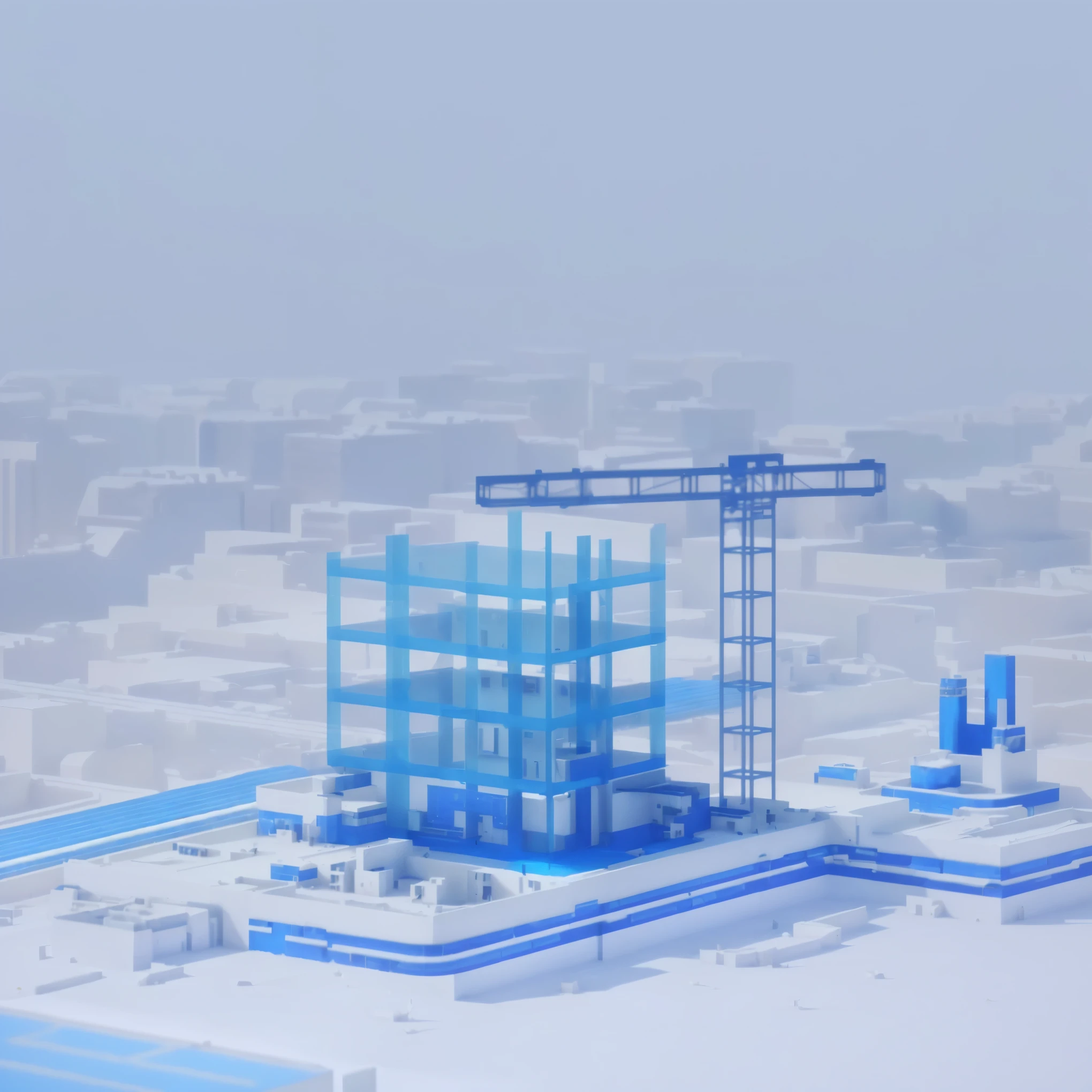 A building model with a blue glass structure, Futuristic production facility, Detailed Factory, Factory Background, depicted as a 3 d render, Complex 3D Rendering, Complex 3D Rendering, 3D rendering style, Industrial Factory, blue realistic 3 d render, architectural rendering, Sci-fi architecture. isometric views, Rendering in Cinema 4D