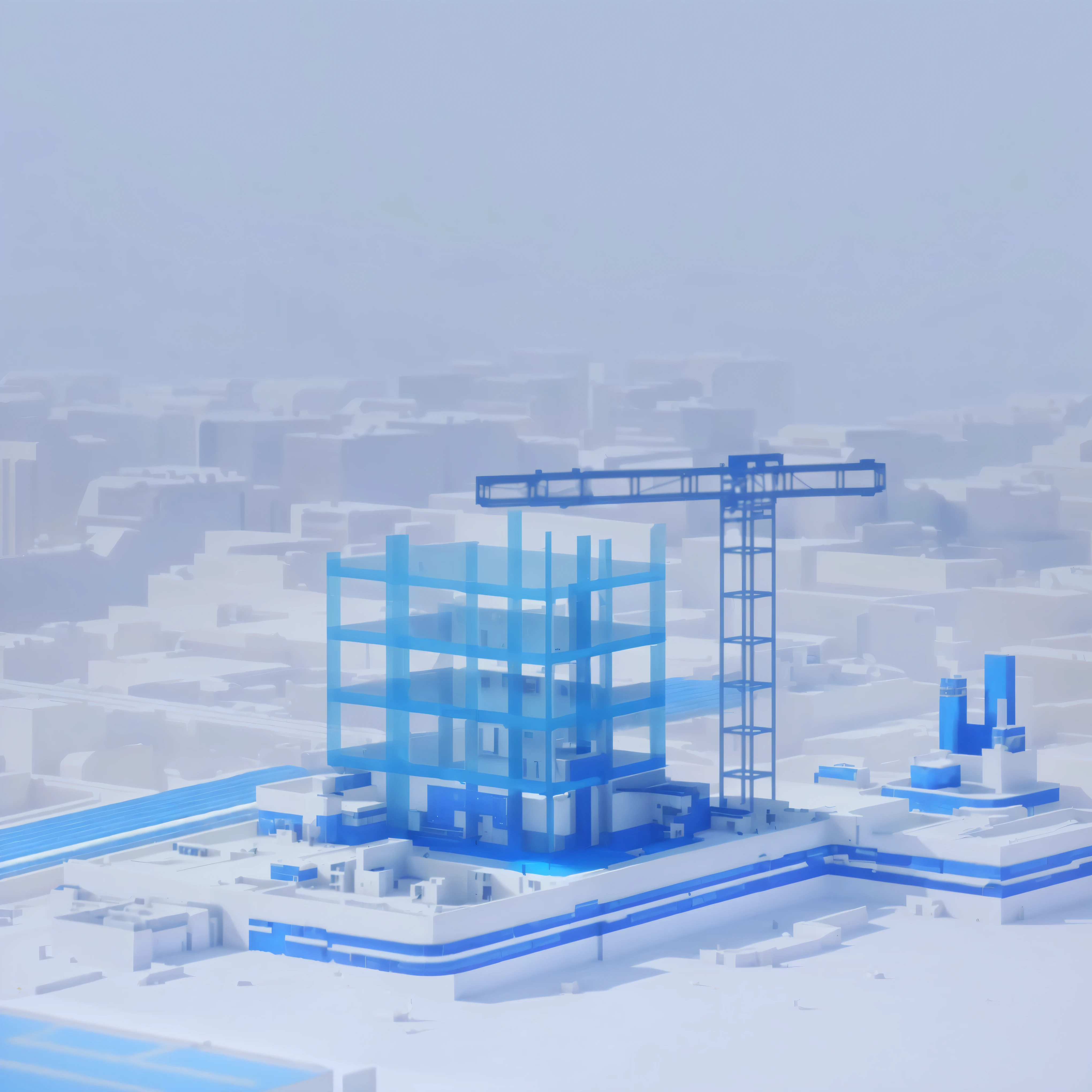 A building model with a blue glass structure, Futuristic production facility, Detailed Factory, Factory Background, depicted as a 3 d render, Complex 3D Rendering, Complex 3D Rendering, 3D rendering style, Industrial Factory, blue realistic 3 d render, architectural rendering, Sci-fi architecture. isometric views, Rendering in Cinema 4D