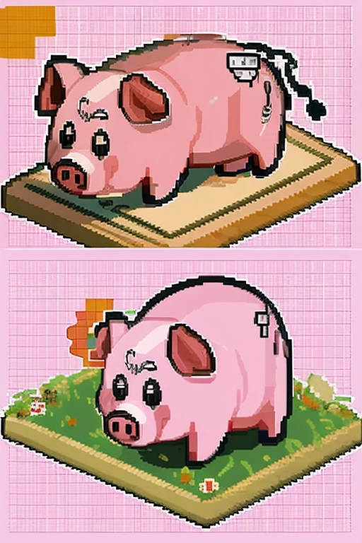Only keep the pig head,Background Transparent,More pixel style
