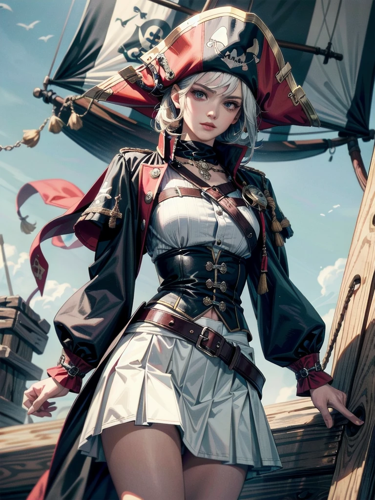 Practical pirate clothing, Long-sleeved pirate top, Skirt, boots, absurdres, extremely delicate and beautiful, masterpiece, Best Quality, ultra-detailed,