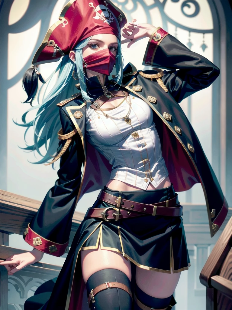 Practical pirate clothing, Long-sleeved pirate top, Skirt, boots, absurdres, extremely delicate and beautiful, masterpiece, Best Quality, ultra-detailed,