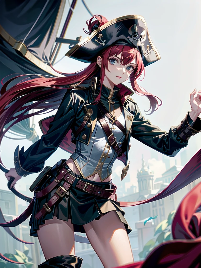 Practical pirate clothing, Long-sleeved pirate top, Skirt, boots, absurdres, extremely delicate and beautiful, masterpiece, Best Quality, ultra-detailed,