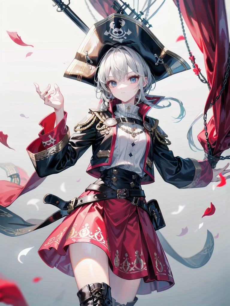 Practical pirate clothing, Long-sleeved pirate top, Skirt, boots, absurdres, extremely delicate and beautiful, masterpiece, Best Quality, ultra-detailed,