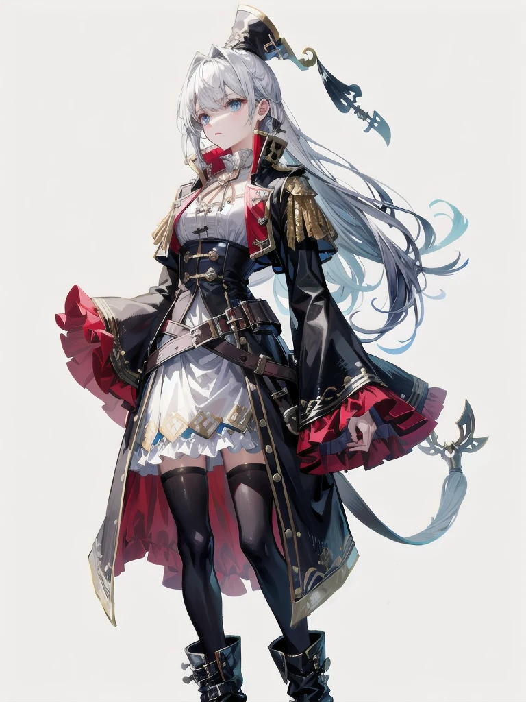 Practical pirate clothing, Long-sleeved pirate top, Skirt, boots, absurdres, extremely delicate and beautiful, masterpiece, Best Quality, ultra-detailed,