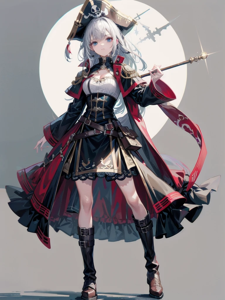 Practical pirate clothing, Long-sleeved pirate top, Skirt, boots, absurdres, extremely delicate and beautiful, masterpiece, Best Quality, ultra-detailed,