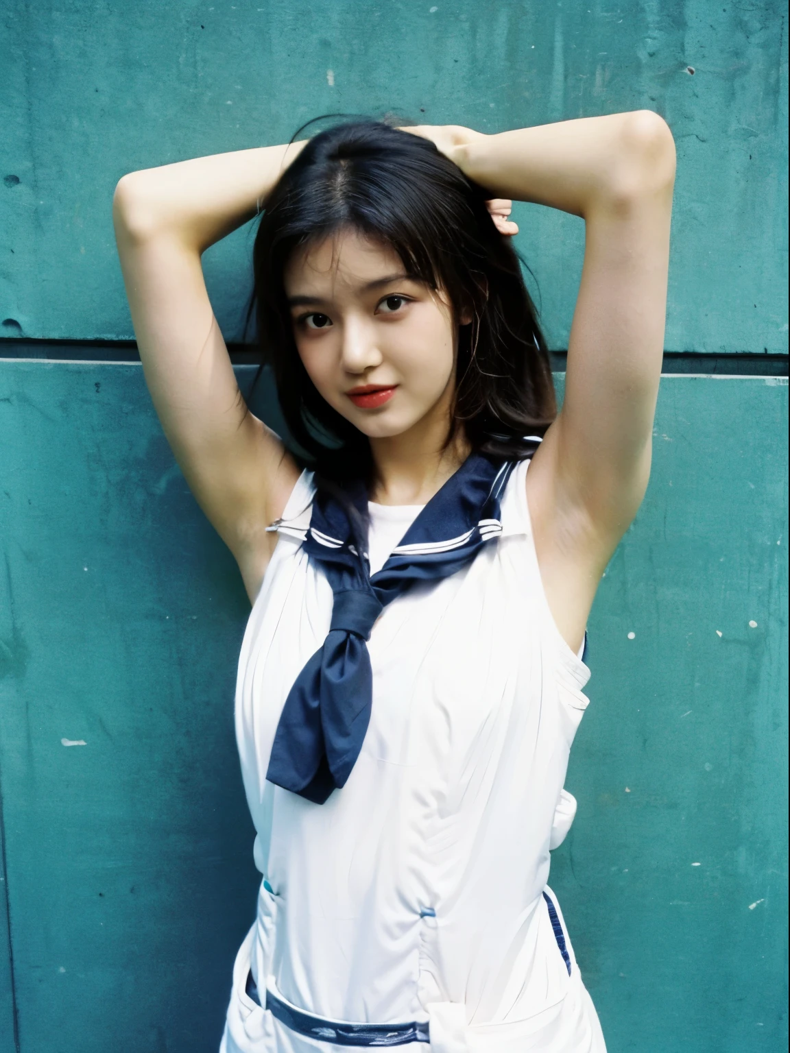 ((Pose with hands raised to show armpits、Armpit、Show underarms、Luminescent armpit、Ultra-realistic armpit wrinkles、Japanese high school girl、White sleeveless Japan uniform、Sleeveless High School Girl、Clothes detailed armpit wrinkles、realistic armpit、Photograph the whole body、Full-body figure、Raise your hands to show your armpits、Glossy armpits、White sleeveless sailor suit uniform showing armpits in uniform、red lipsticks、ssmile、Shorthair)), ((Summer clothes for schoolgirls、Showing off armpits in white sleeveless uniform、solo、A smile)) 、(photos realistic、Show underarms、Armpits shine), (hight resolution), (8K), (ighly detailed), (Best Live Action), (beatiful detailed eyes), (top-quality), (ultra-detailliert), (masterpiece), (wall-paper), (Detailed face), drooing eyes,perspiring,Your body is shiny with sweat、Armpit,inner colored,solo,Japanese high school girl、Sleeveless clothing、sleeveless、Armpit、red lipsticks、 (hight resolution), (8K), (ighly detailed), (The best illustrations), (beatiful detailed eyes), (top-quality), (ultra-detailliert), (masterpiece), (wall-paper), (Detailed face), a park,Armpit, slim figure,short-hair,inner colored,solo,Photograph the whole body、Full-body figure、Raise your hands to show your armpits、Armpit、 (photos realistic), (hight resolution), (8K), (ighly detailed), (Best Live Action), (beatiful detailed eyes), (top-quality), (ultra-detailliert), (masterpiece), (wall-paper), (Detailed face), drooing eyes、Armpit,short-hair,inner colored,solo, Japanese high school girl、((Sailor Suit Sleeveless Uniform:1.4))、 (top-quality、8K、masterpiece:1.3)、Raw photography、realisitic、Photorealsitic、Beautiful legs、acurate、tre anatomically correct(masutepiece:1.2), Realistic,(A hyper-realistic), (illustratio), (Hi-Res), (8K), (ighly detailed), (The best illustrations), (beatiful detailed eyes), (top-quality), (ultra-detailliert), (Master Masterpiece), (wall-paper), (Detailed face), drooing eyes,Sweaty,Upper Body Up,hairarmpits,short-haired,inner colored,solo